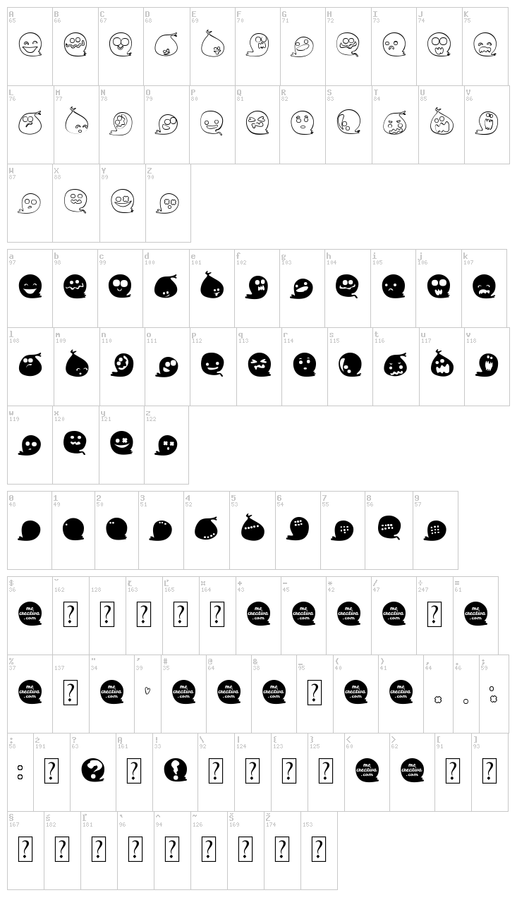 Fluffy Ghost Ding font map